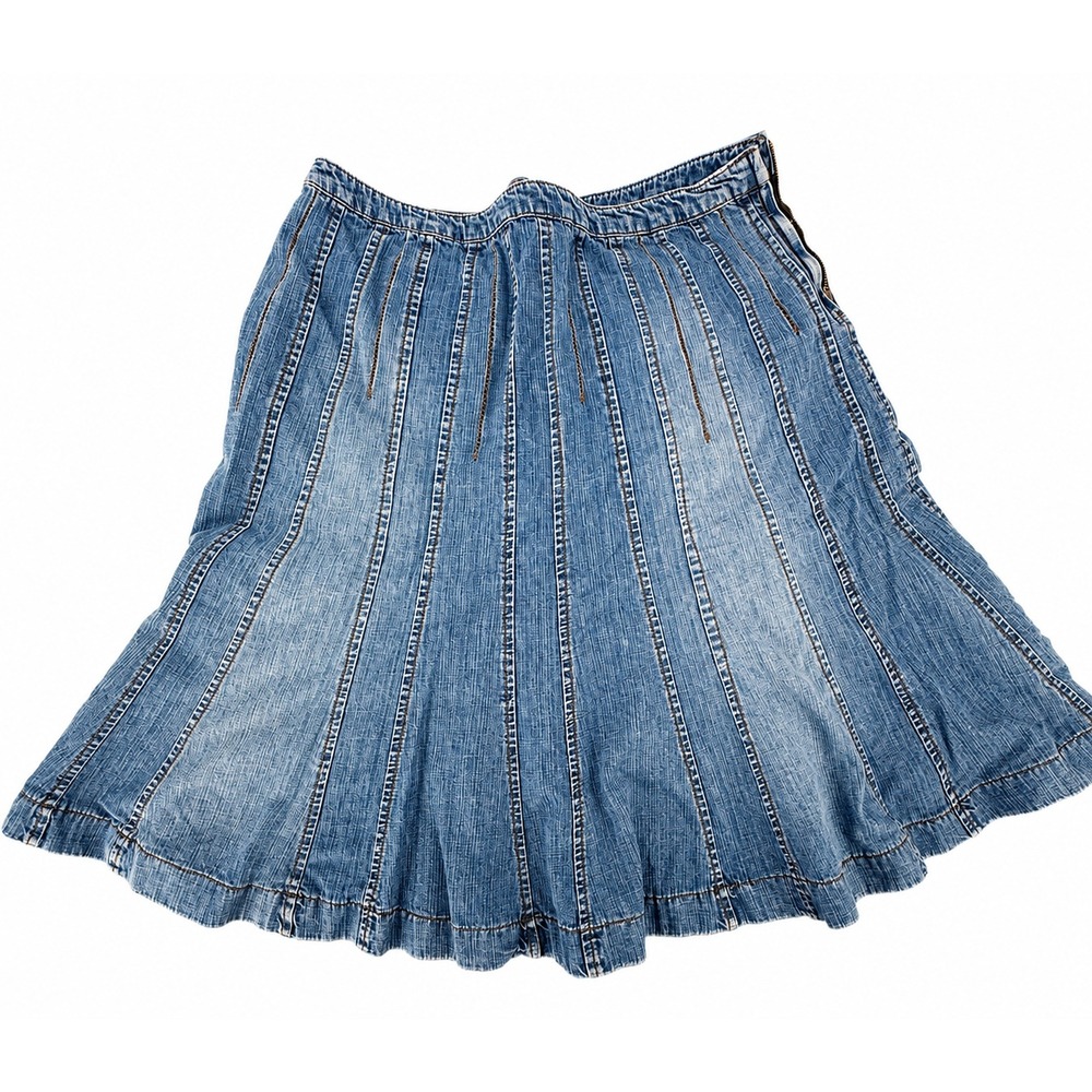 Monsoon Blue Cotton Denim Skirt UK 14 EU 42 Vintage Y2K Boho A-Line Knee Length